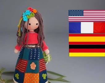 Modello all'uncinetto per bambola Alma - Amigurumi - Bambola Boho - Inglese - Spagnolo - Francese - Tedesco - Bambola realistica