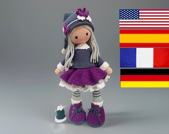 Padrão de Crochê para Boneca de Inverno - Amigurumi - Inglês - Alemão - Espanhol - Francês - Boneca Grande - Boneca Realista