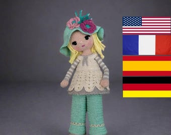 Modello all'uncinetto per la bambola Mia - Amigurumi - Inglese - Spagnolo - Francese - Tedesco - Bambola grande - Bambola realistica