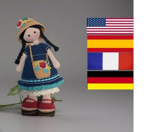 Modello all'uncinetto per bambola estiva - Amigurumi - Inglese - Spagnolo - Francese - Tedesco - Bambola grande - Bambola realistica