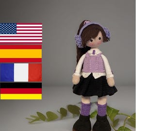 Schema per bambola all'uncinetto Nora - Amigurumi - Inglese - Spagnolo - Francese - Tedesco - Bambola grande - Bambola realistica - Schema per bambola di peluche