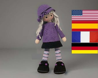 Modello all'uncinetto per bambola Lily - Amigurumi - Inglese - Spagnolo - Francese - Tedesco - Bambola grande - Bambola realistica