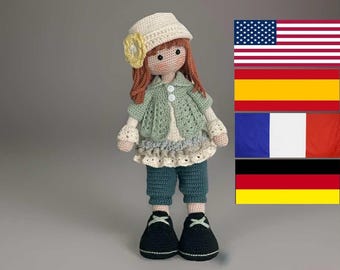 Modello per bambola all'uncinetto Izzy - Amigurumi - Inglese - Tedesco - Spagnolo - Francese - Bambola grande - Bambola realistica