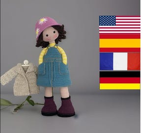 Modello all'uncinetto per bambola Iris - Amigurumi - Inglese - Spagnolo - Tedesco - Francese - Bambola grande - Bambola realistica