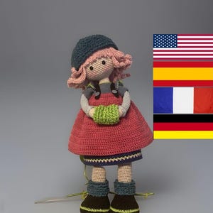 Crochet Pattern Doll Cherry - Amigurumi - English - Spanish - French - German - Big Doll - Realistic Doll