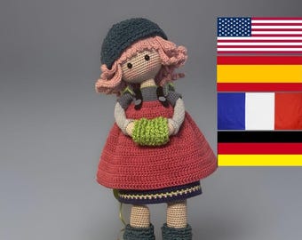 Schema per bambola all'uncinetto Cherry - Amigurumi - Inglese - Spagnolo - Francese - Tedesco - Bambola grande - Bambola realistica
