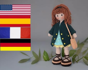 Modello all'uncinetto per bambola Dalia - Amigurumi - Inglese - Spagnolo - Francese - Tedesco - Bambola grande - Bambola realistica