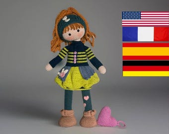 Modello all'uncinetto per la bambola Sara - Amigurumi - Inglese - Spagnolo - Francese - Tedesco - Bambola grande - Bambola realistica