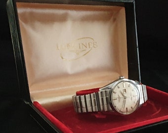 Réservé à Francesco - montre-bracelet Longines vintage flèche en argent, bracelet Longines d'origine, boîte d'origine Longines, inscription 1964