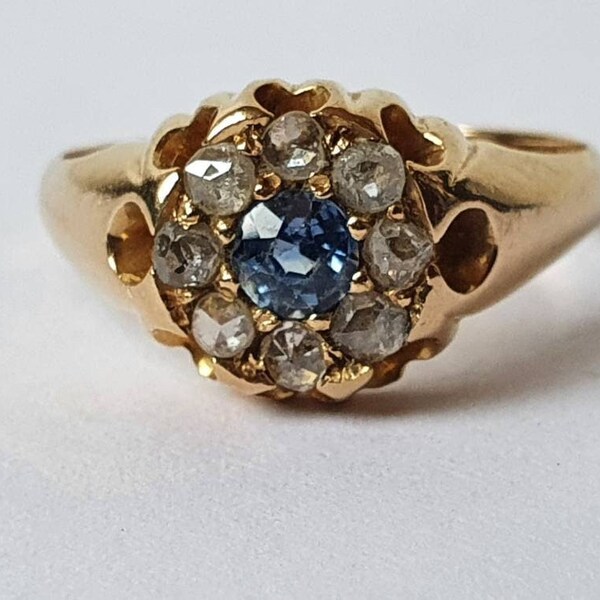 18ct Yellow Gold, Edwardian Sapphire and Diamond Set Ring  1903, Chester