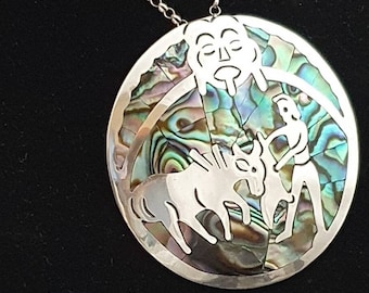 Pendentif vintage en argent mexicain avec ormeau incrusté sur chaîne en argent 16 »
