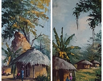 Originalpaar Acrylgemälde auf Leinwand, afrikanische Kunst, kongolesisch, um 1965-1970, Fwande (Kato)