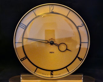 Smiths Mantel Clock, Art Deco, rond, messing, onderhouden en in volledig werkende staat