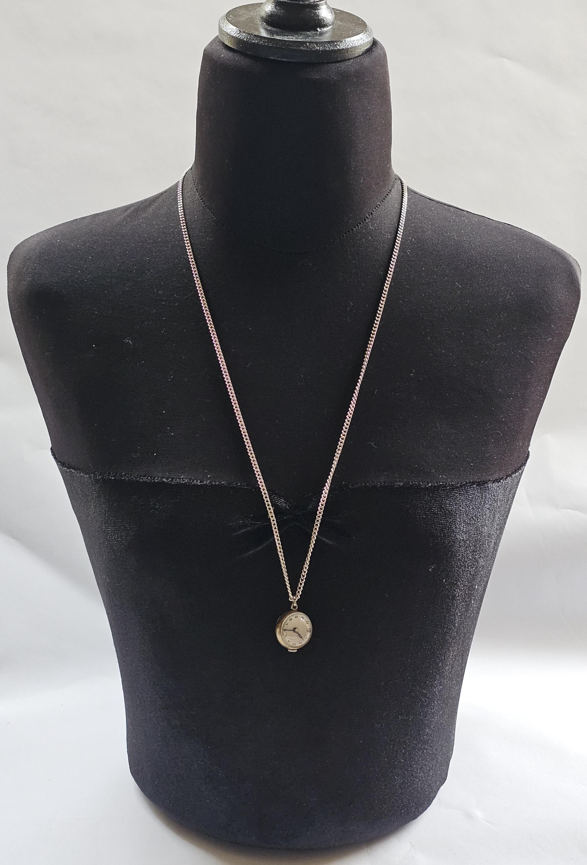 Art Deco Watch Pendant Necklace, 30 Inch (76cm) Sterling Silver