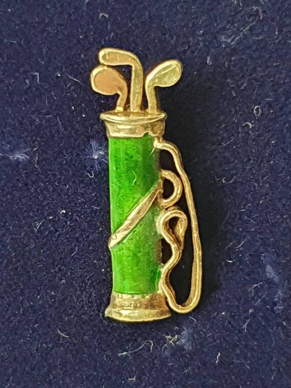 14ct Gold and Enamel Golf Bag Lapel Pin - image 2