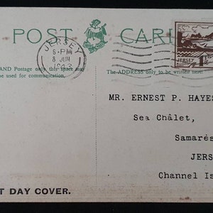 First Day Cover, Occupied Jersey, World War 2, 8th June 1943, Stamps, Postcard