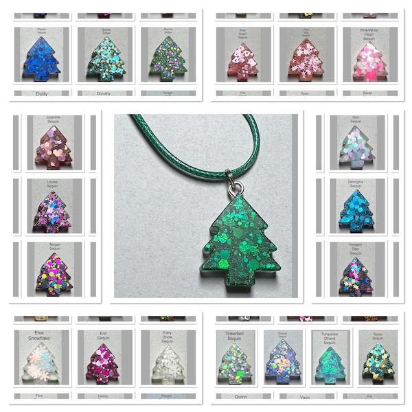 Christmas Tree Resin Cord Necklace Sequins Glitter Secret Santa Stocking Filler Festive Novelty Handmade Free Postage On Two Or More Items