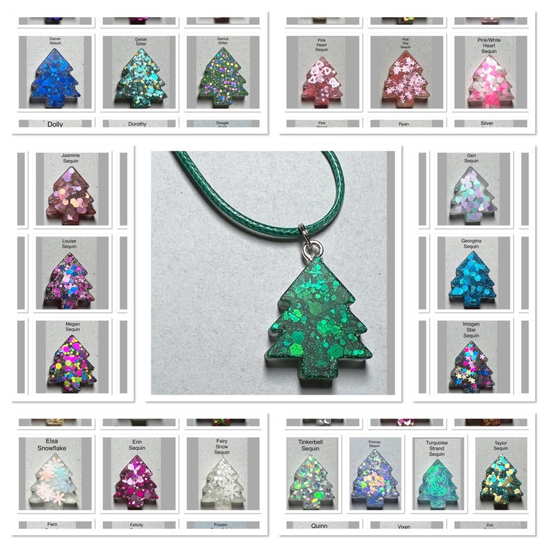 Christmas Tree Resin Cord Necklace Sequins Glitter Secret Santa Stocking Filler Festive Novelty Handmade Free Postage On Two Or More Items image 1
