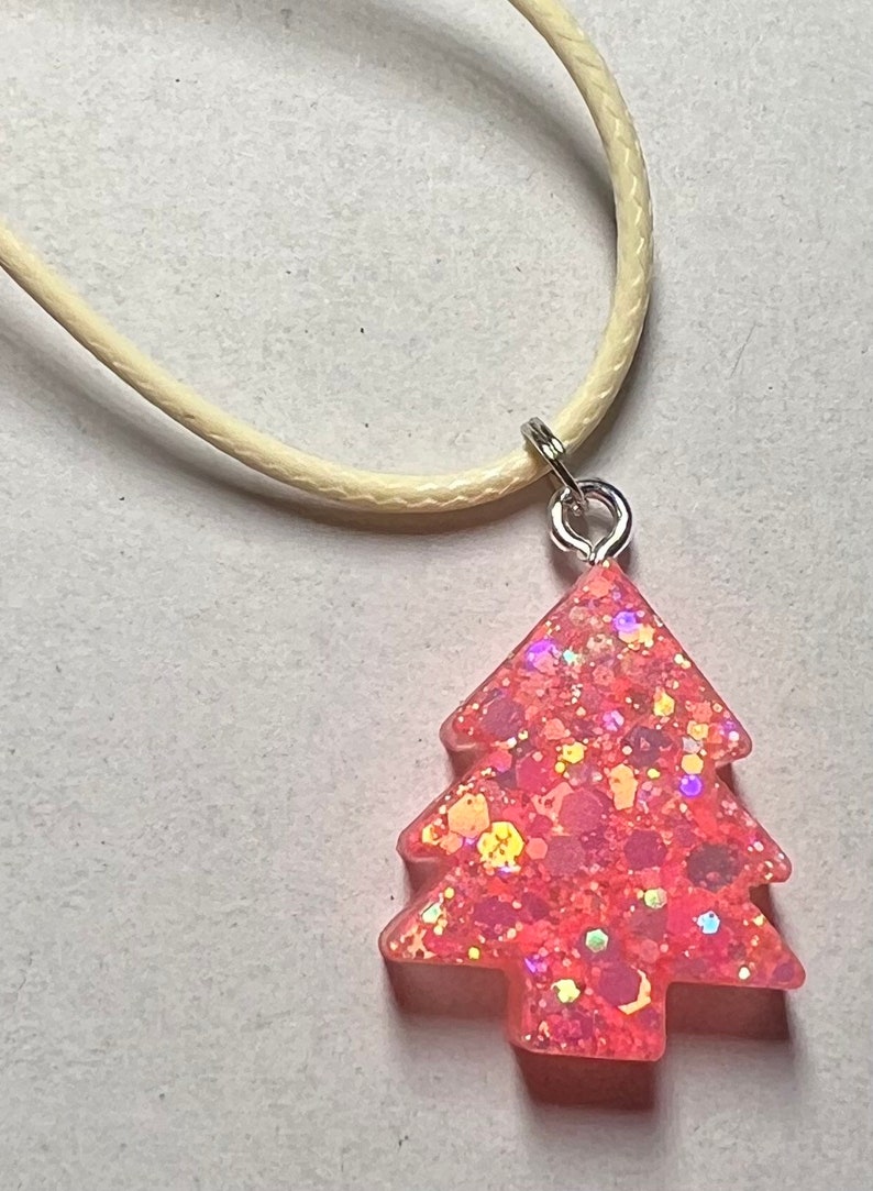 Christmas Tree Resin Cord Necklace Sequins Glitter Secret Santa Stocking Filler Festive Novelty Handmade Free Postage On Two Or More Items image 9