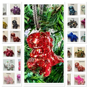 Dinosaur Christmas Tree Decorations Bauble Handmade Resin Dino Glitter and Sequin T-Rex Stegosaurus Triceratops Diplodocus