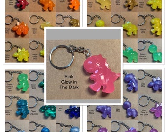 Resin Dinosaur Keyrings Rainbow 4 Shapes Available T-Rex Stegosaurus Triceratops Diplodocus