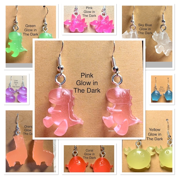 Glow in the Dark Resin Dinosaur Stud Crab Penguin Llama Duck Hook Hoop Earrings Free Postage On Two Or More Items