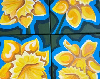 Abstract Original Daffodil Paintings Hand Painted Acrylic on Canvas