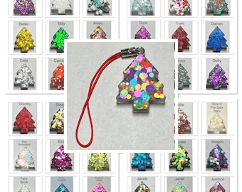 Christmas Tree Resin Phone Charm Clear Sequins Glitter Secret Santa Stocking Filler Festive Novelty Handmade Teacher Gift