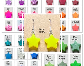 Handmade Star Earrings Chunky Novelty Resin multicoloured Drop Dangle Hook Hoop Stud Free Postage On Two Or More Items