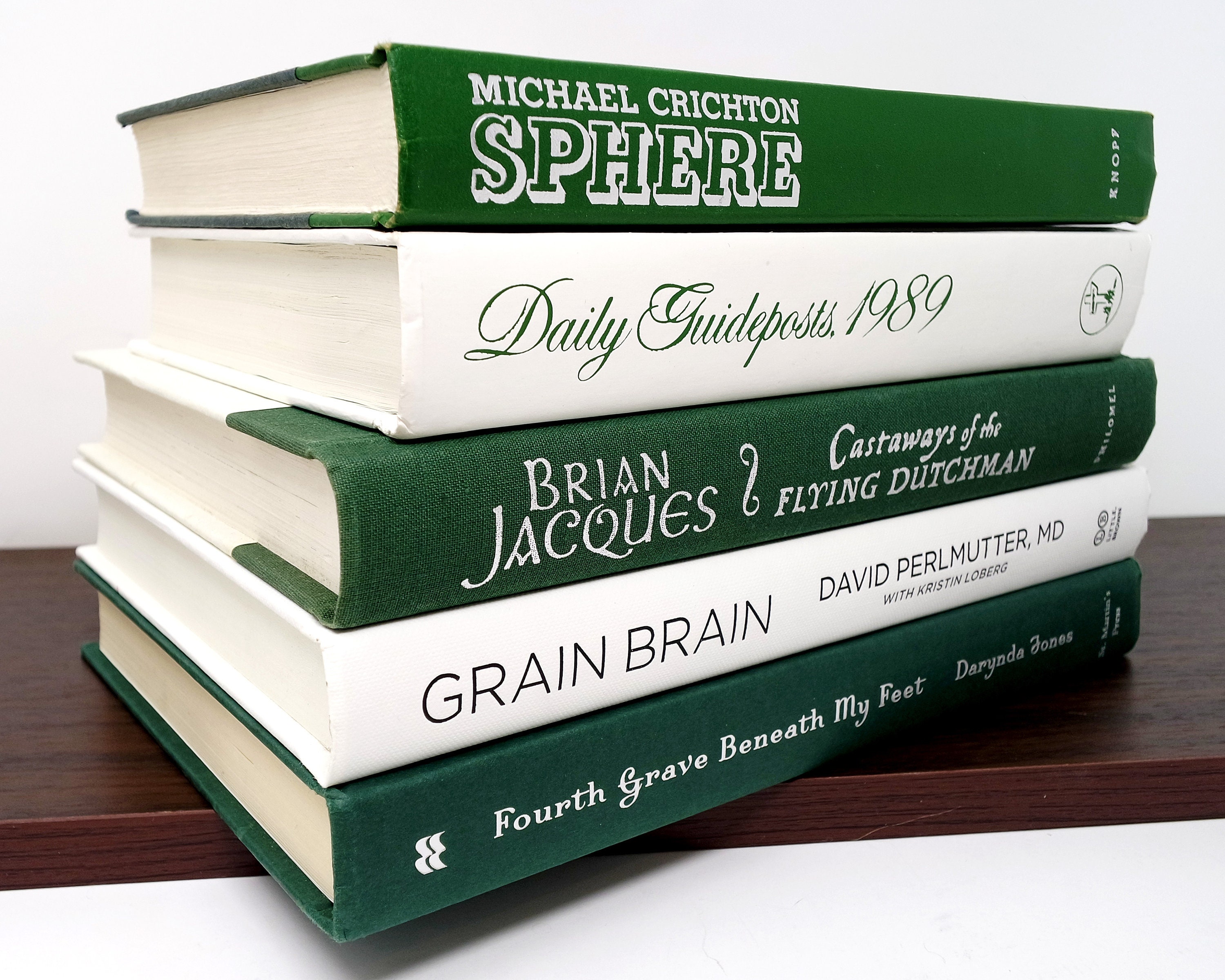 Green & white decorative books / Modern decor / Staging and Etsy