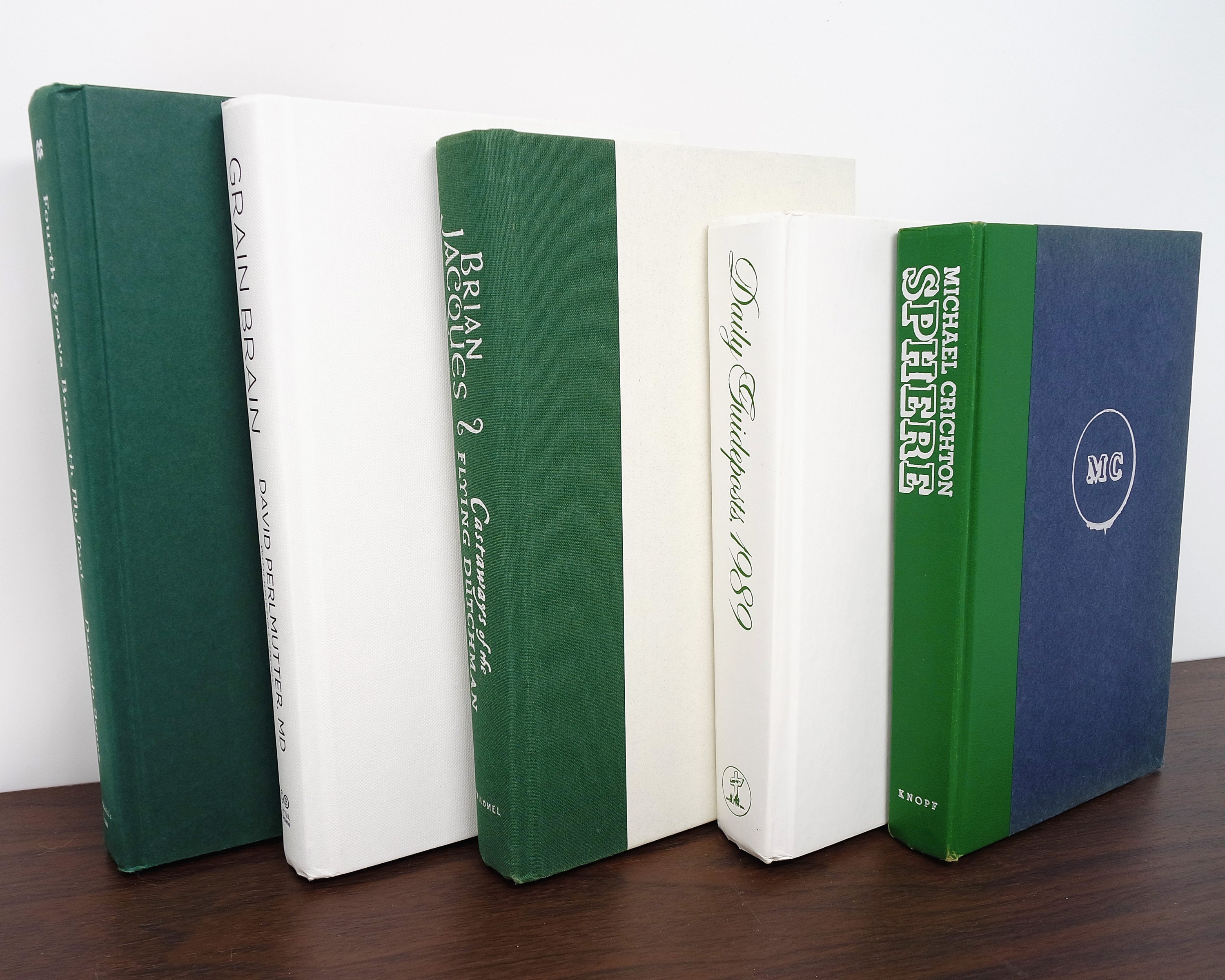 Green & white decorative books / Modern decor / Staging and Etsy