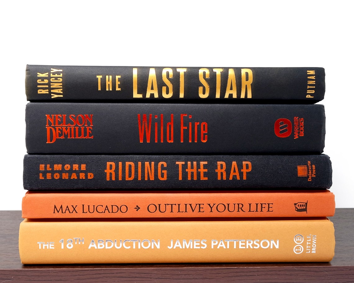 Orange & black decorative books / Modern decor / Staging and Etsy