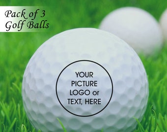 3 Custom Design Golf Balls, Pack of 3 personalized golf balls. Add picture, logo or text on golf balls. Printed golf balls.