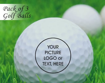 3 Custom Design Golf Balls, Pack of 3 personalized golf balls. Add picture, logo or text on golf balls. Printed golf balls.