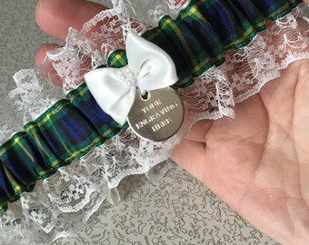 Celtic Bride Tartan Wedding Garter Scottish Wedding Lace Garter Bridal Accessories Bridesmaid Gift Bridal Gift Purple Plaid