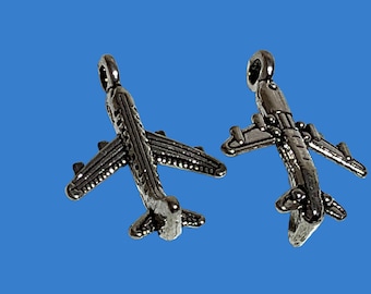 Airplane charm 2cm, metal, 5pack