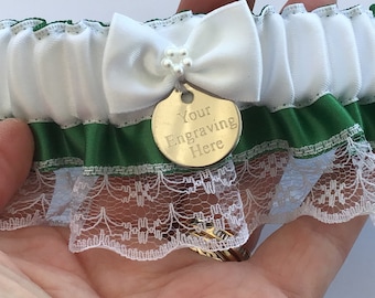Emerald Green Wedding Garter: Personalized Satin Bridal Garter