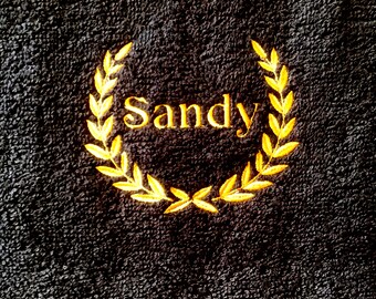 Personalized Embroidered Towel: Custom Name Wreath, Black or White