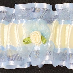 Wedding garter with blue satin/organza trim, white or ivory