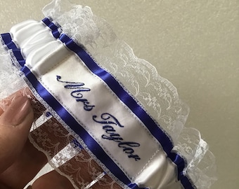 Personalized Wedding Garter: Embroidered Lace Bridal Garter