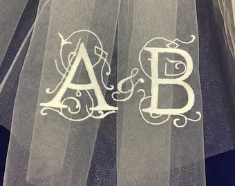 Embroidered Wedding Veil: Personalized Initial Tulle Veil