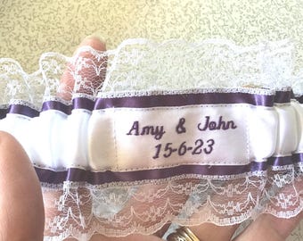 Personalized Wedding Garter: Embroidered Bridal Lace Garter