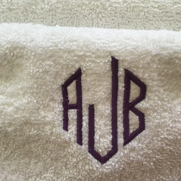 Monogramed white shaving towel, personalised with embroidered initials in a choice of colours.