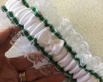 Luxury Wedding Garter: Green & White Lace Bridal Garter