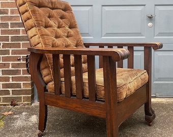Antique Late 1800s Reclining Paw Foot Morris Chair