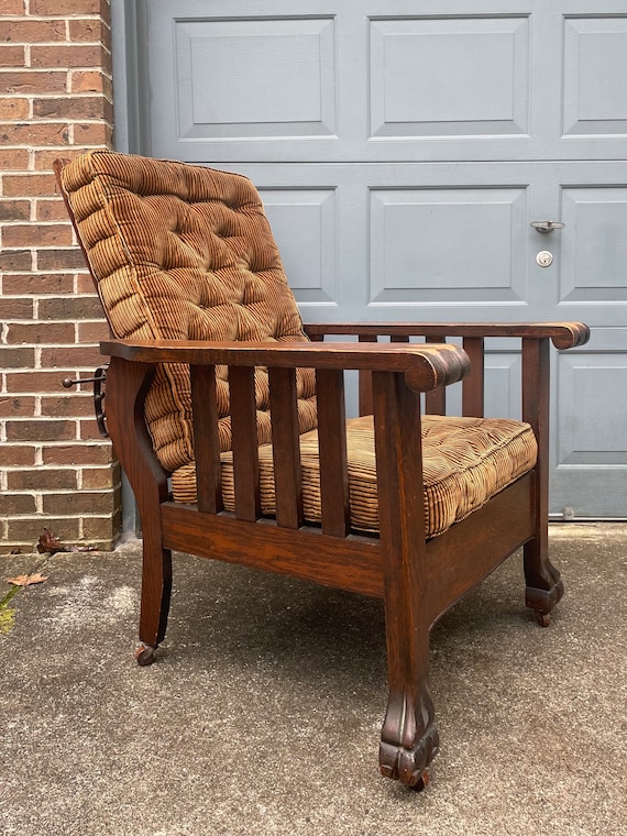 Antique Late 1800s Reclining Paw Foot Morris Chair Etsy Israel