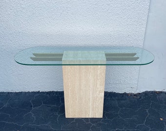 Vintage Italian Travertine and Glass Console Table