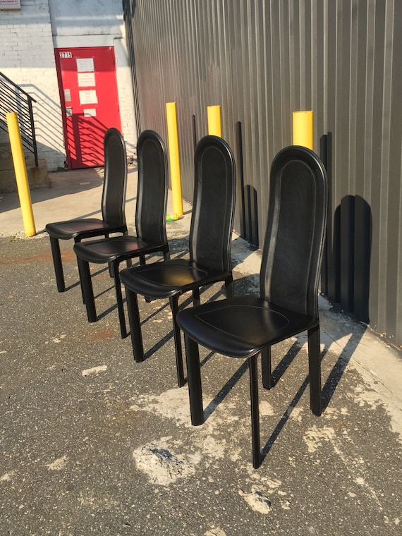 Modern Italian Black Leather Dining Chairs By Artedi Set Of Etsy