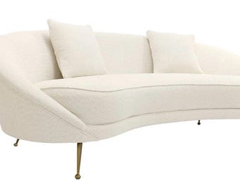 Pasargad Italian Style White Boucle Curved Sofa