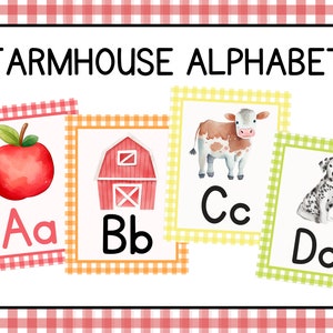 Farmhouse Alphabet Posters, vintage, classroom decor, back to school, schoolhouse, classic, watercolor, farmhouse, farm, alphabet, download